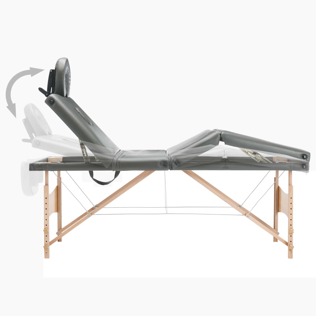 massagebord med 4 zoner træstel 186x68 cm antracitgrå