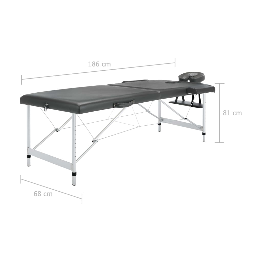 massagebord med 2 zoner aluminiumsstel 186x68 cm antracitgrå