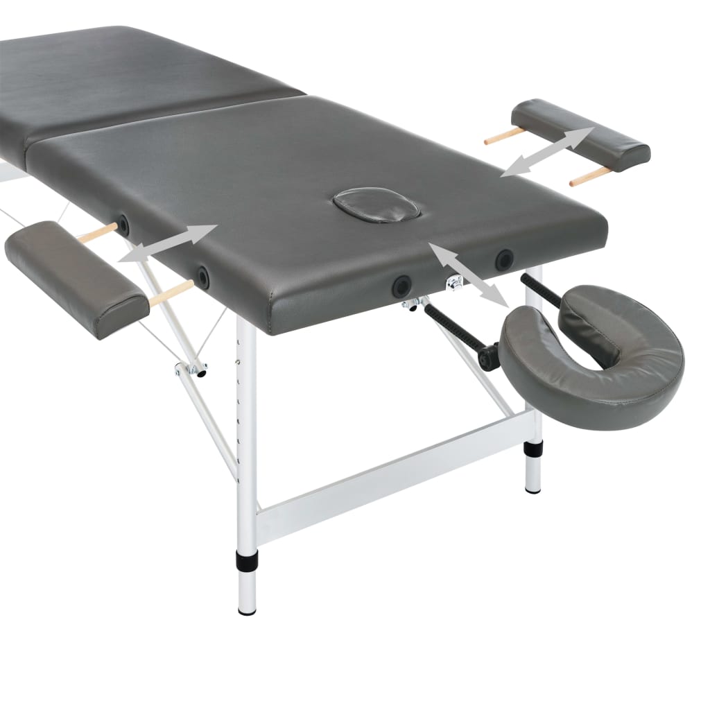 massagebord med 2 zoner aluminiumsstel 186x68 cm antracitgrå