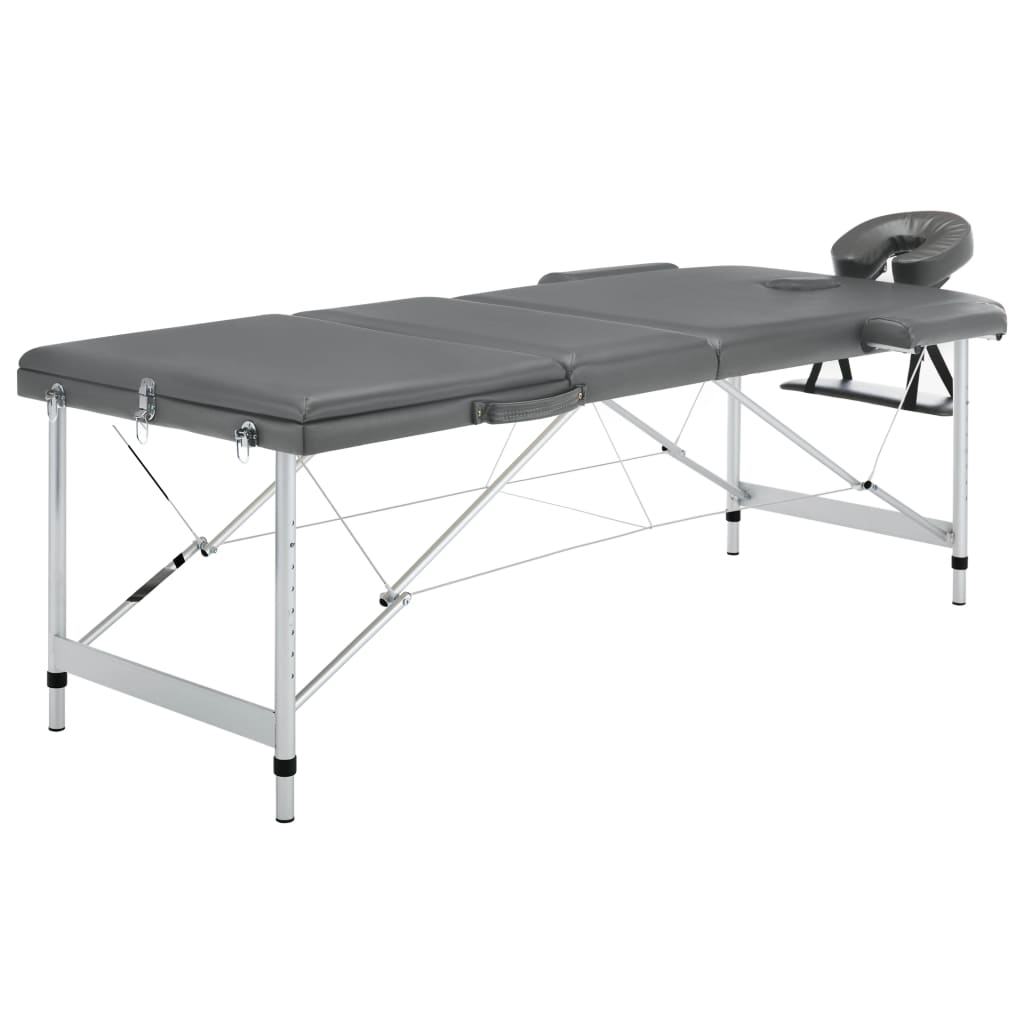 massagebord med 3 zoner aluminiumsstel 186 x 68 cm antracitgrå
