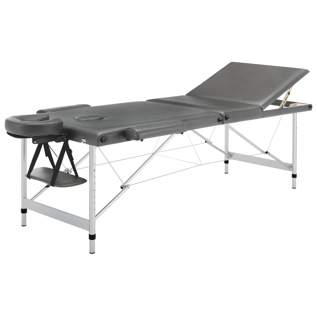 massagebord med 3 zoner aluminiumsstel 186 x 68 cm antracitgrå