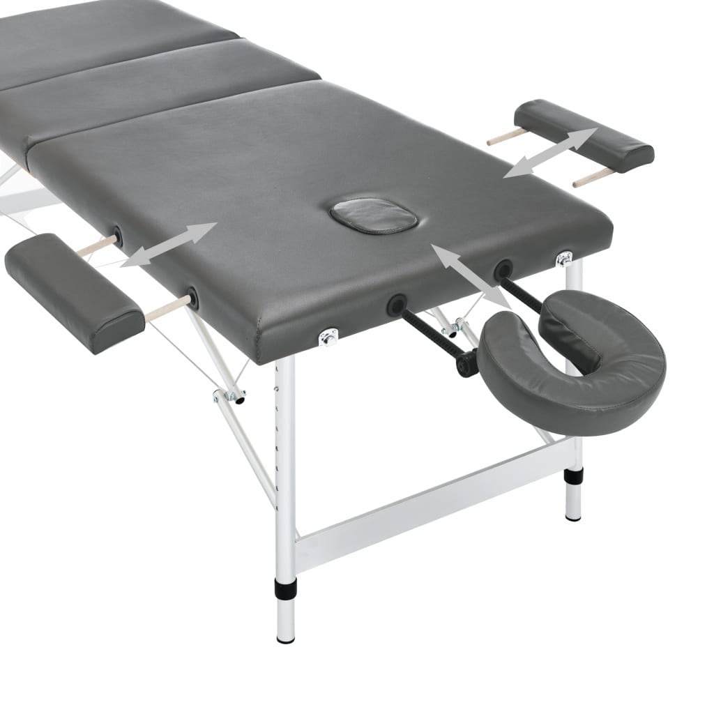 massagebord med 3 zoner aluminiumsstel 186 x 68 cm antracitgrå