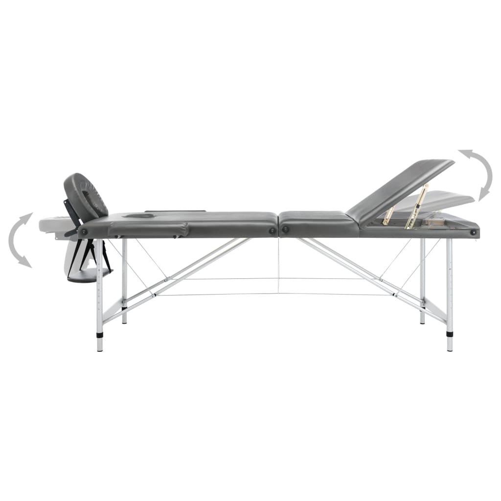 massagebord med 3 zoner aluminiumsstel 186 x 68 cm antracitgrå
