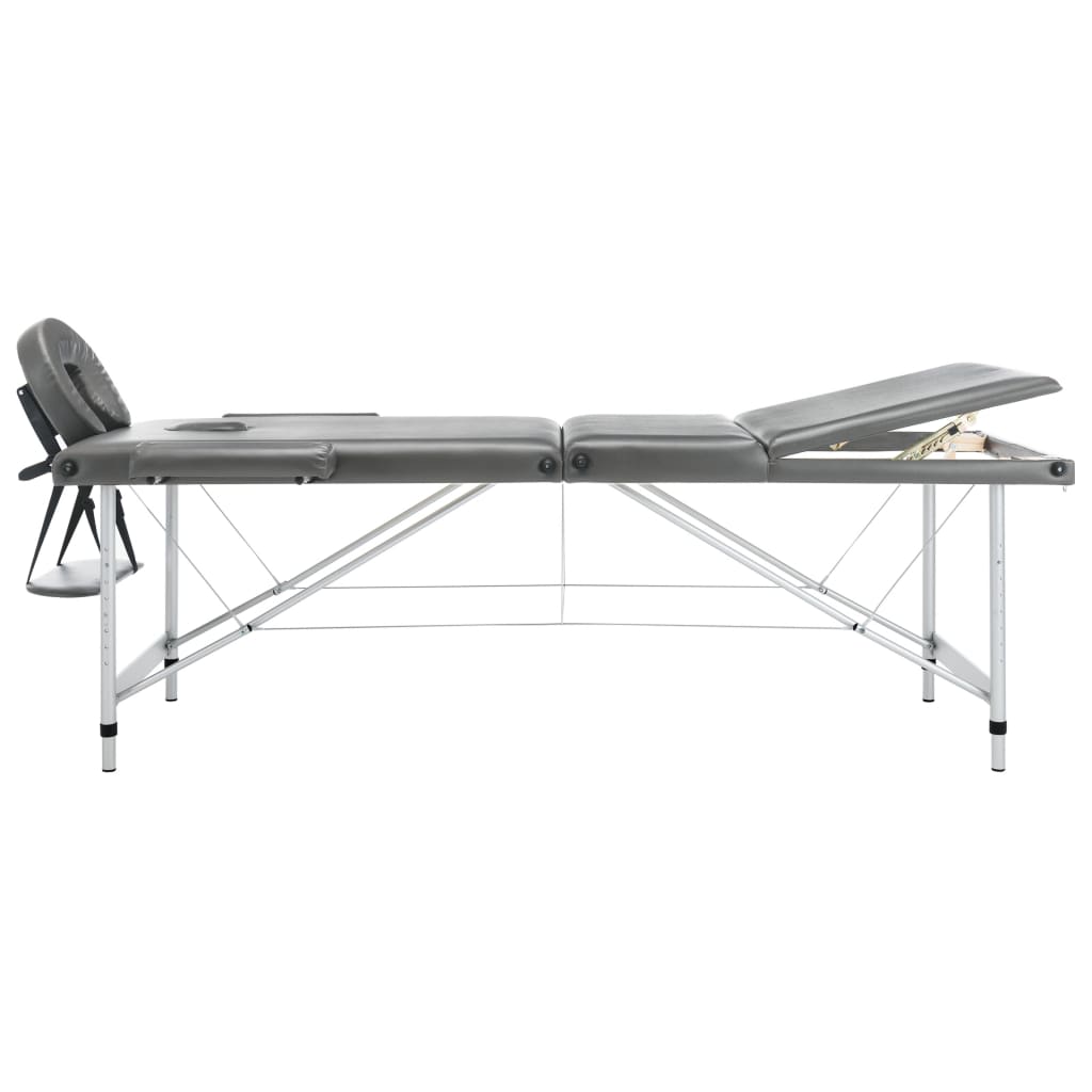 massagebord med 3 zoner aluminiumsstel 186 x 68 cm antracitgrå