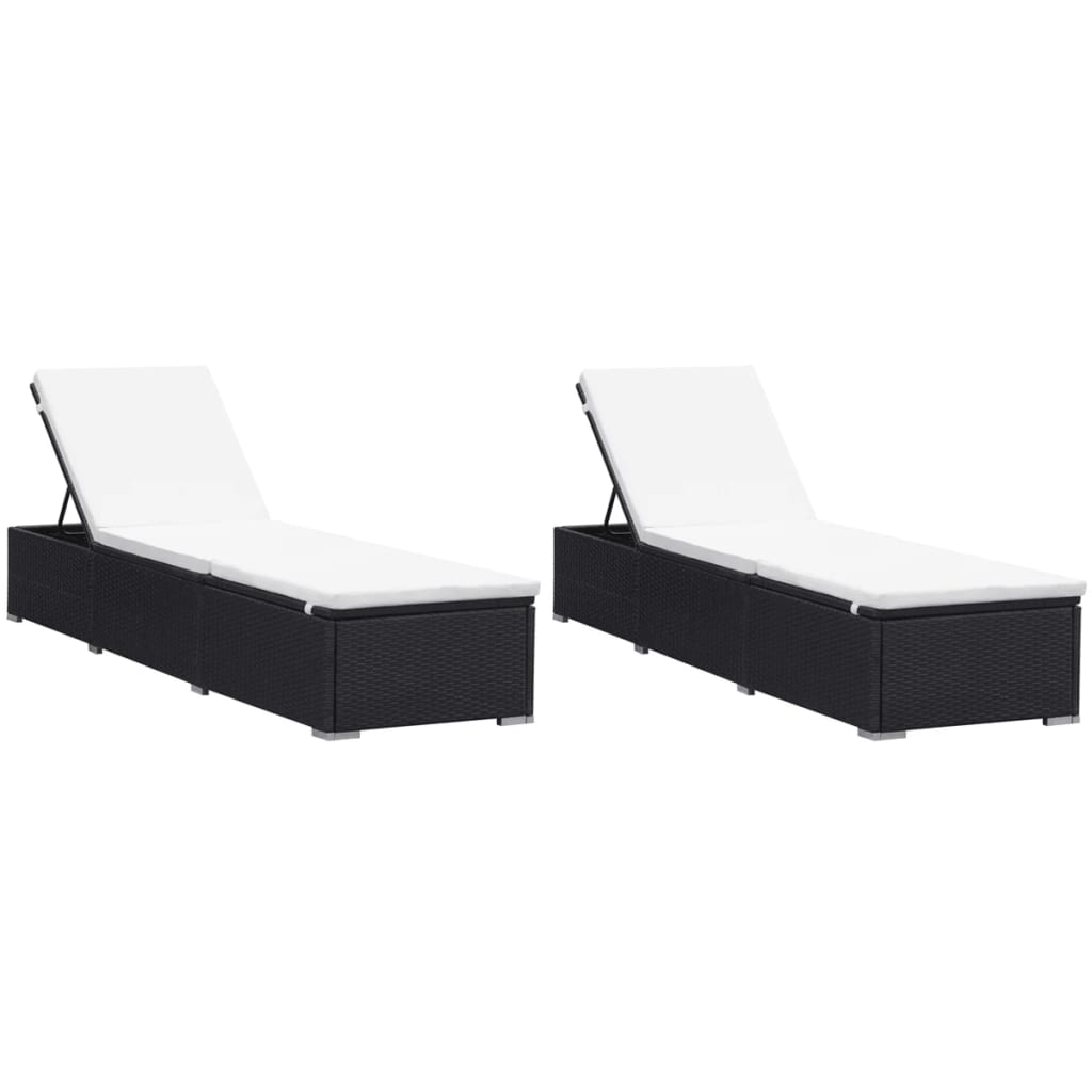 liggestole med hynder 2 stk. polyrattan sort