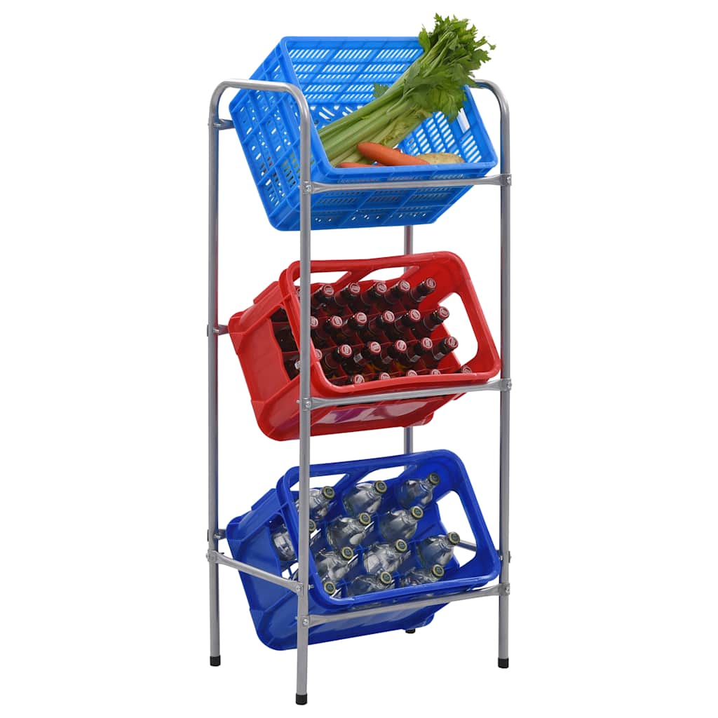 opbevaringsstativ til 3 kasser 50x33x116 cm stål sølvfarvet