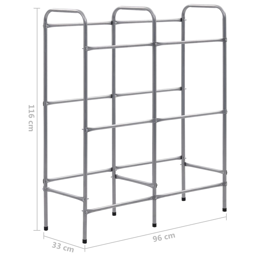 opbevaringsstativ til 6 kasser 96x33x116 cm stål sølvfarvet