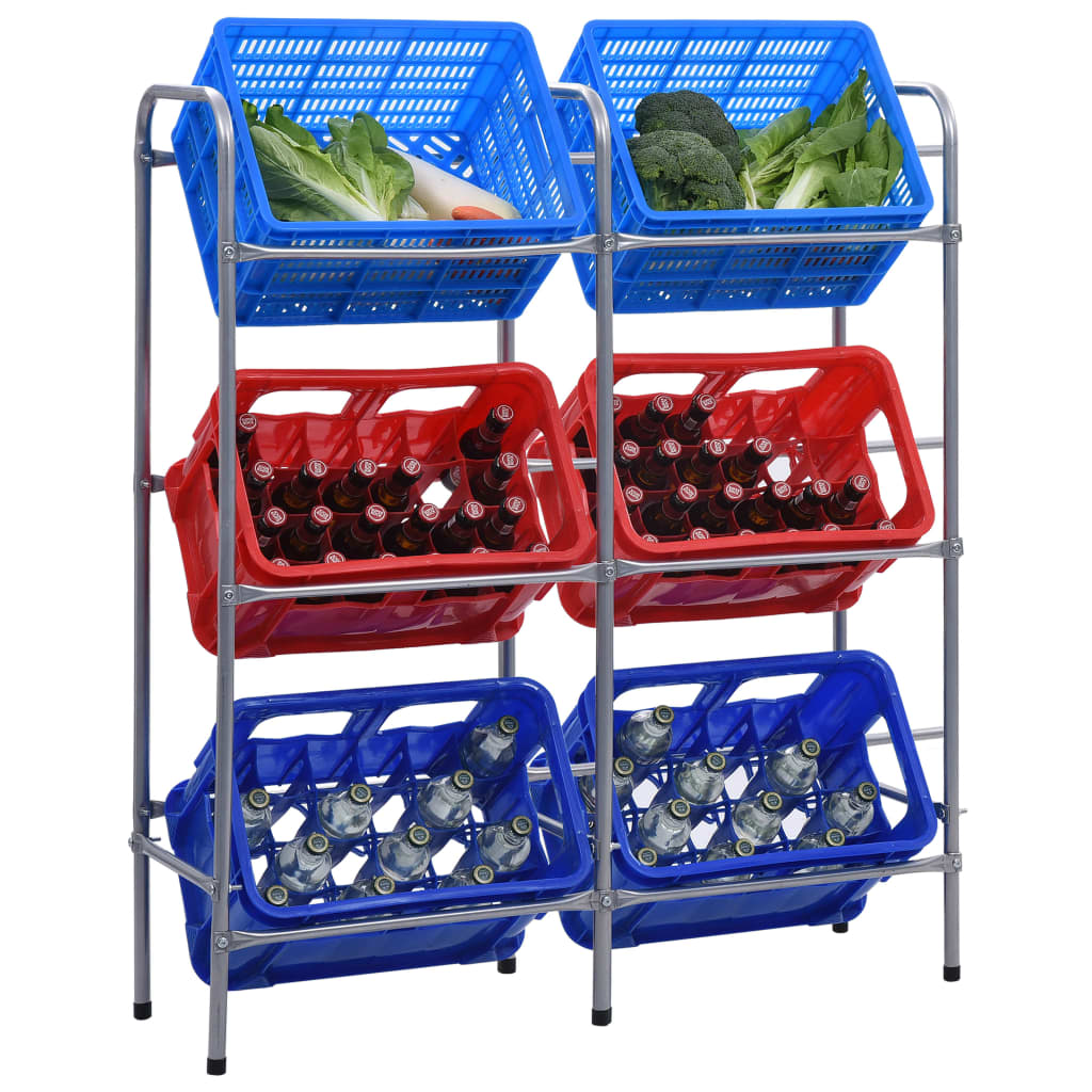 opbevaringsstativ til 6 kasser 96x33x116 cm stål sølvfarvet