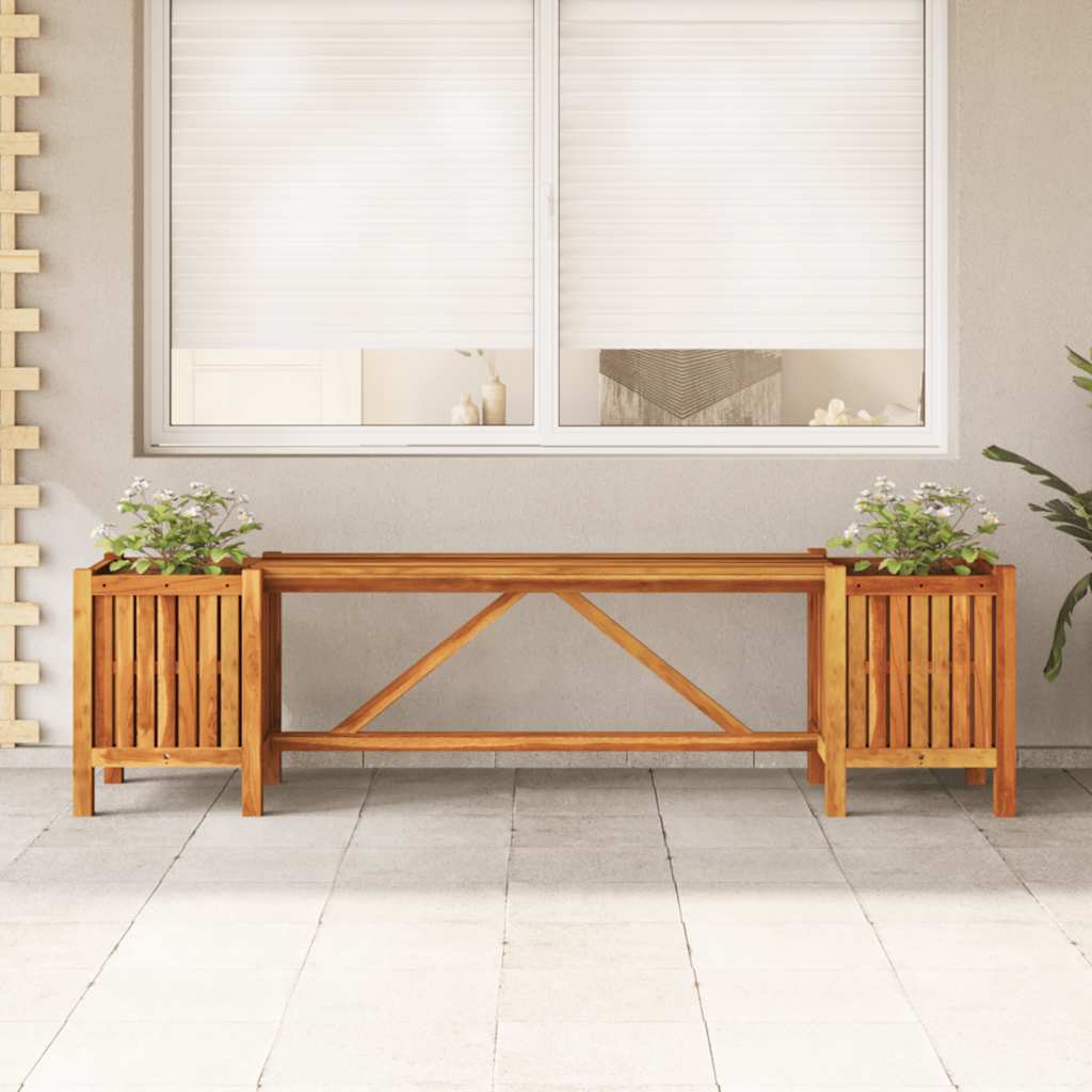 havebænk med 2 plantekasser 150x30x40 cm massivt akacietræ