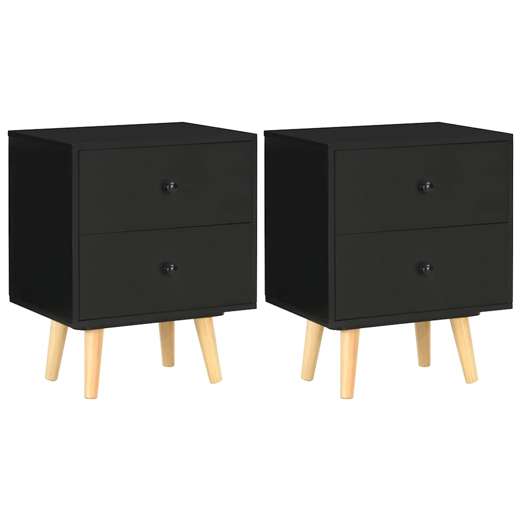 sengeskabe 2 stk. 40 x 30 x 50 cm massivt fyrretræ sort