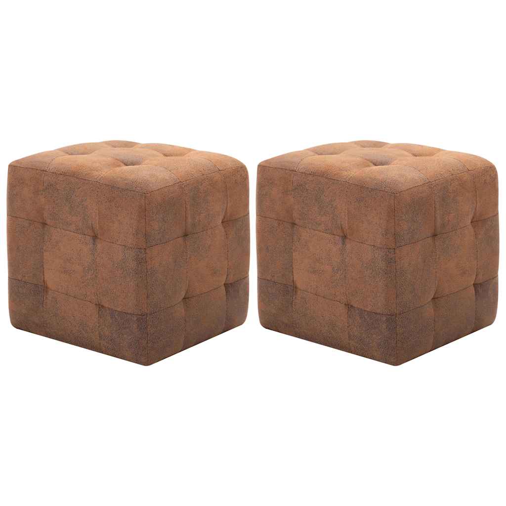 puf 2 stk. 30 x 30 x 30 cm imiteret ruskind brun