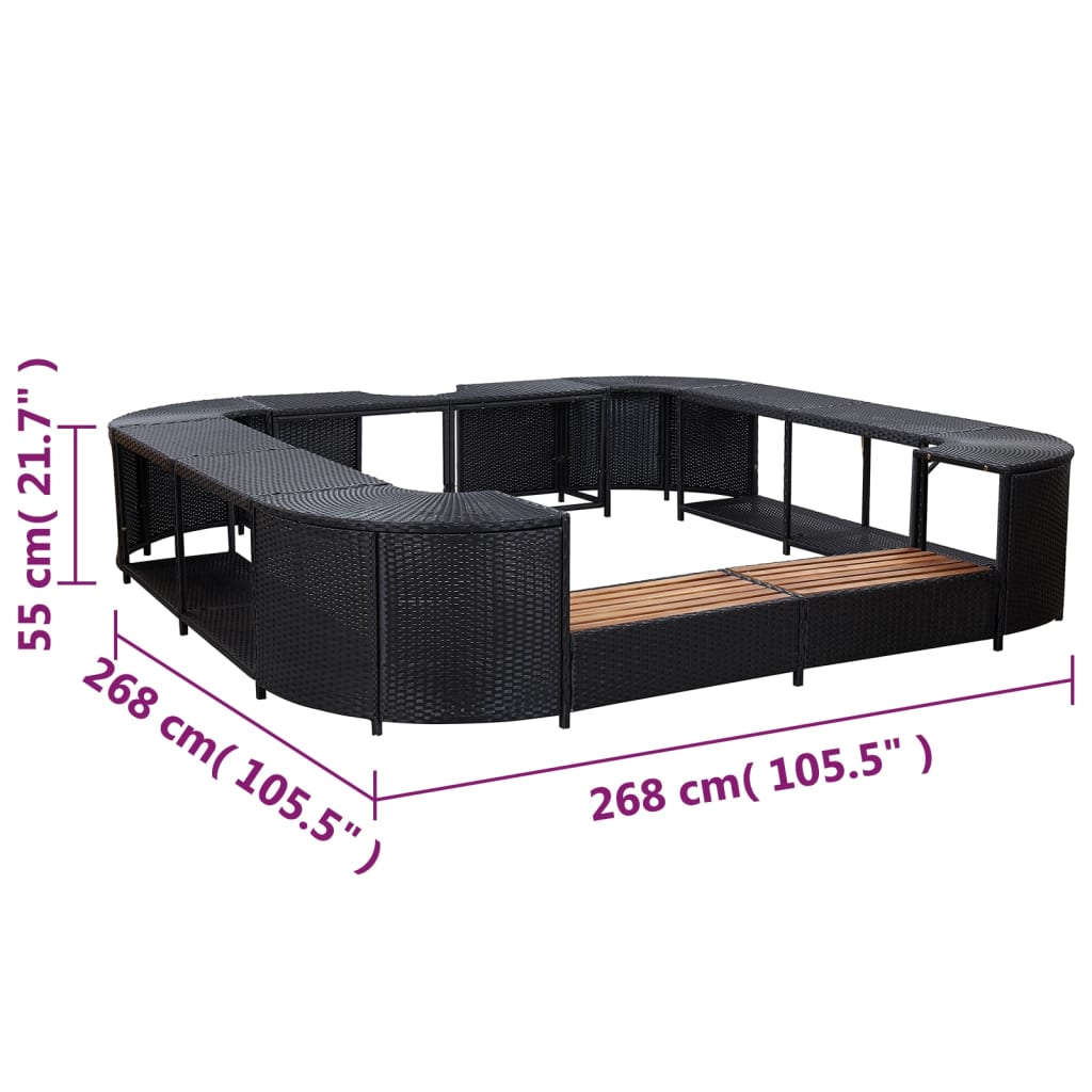 omkrans til spabad 268x268x55 cm polyrattan sort