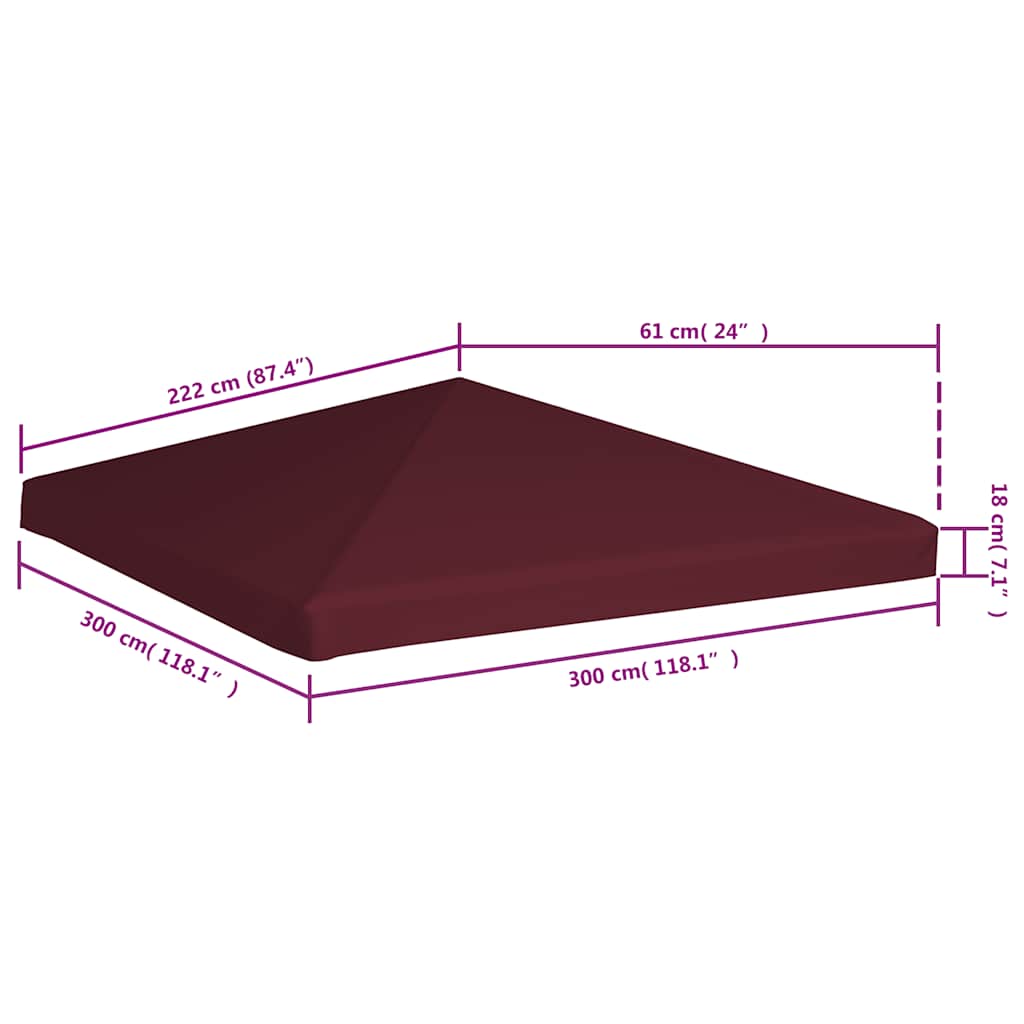 pavillontopdække 310 g/m² 3 x 3 m bordeauxfarvet