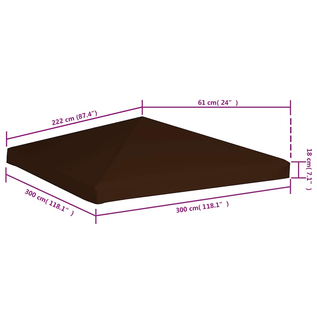 pavillontopdække 310 g/m² 3 x 3 m brun