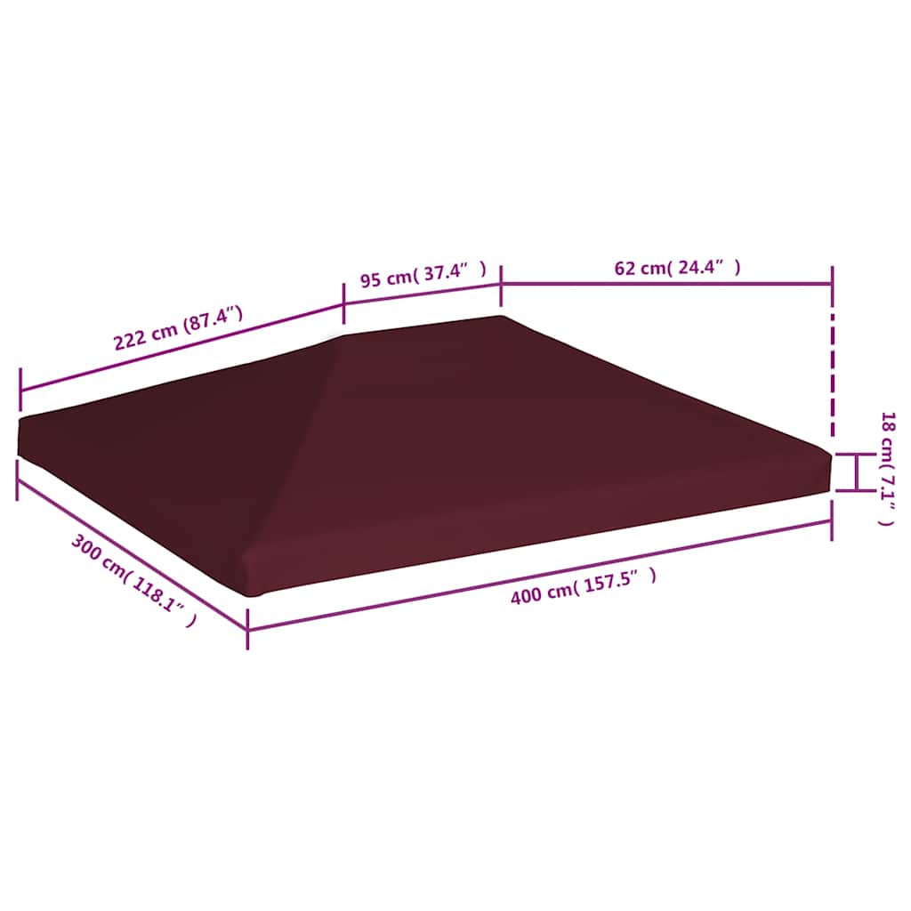 pavillontopdække 310 g/m² 3 x 4 m bordeauxfarvet