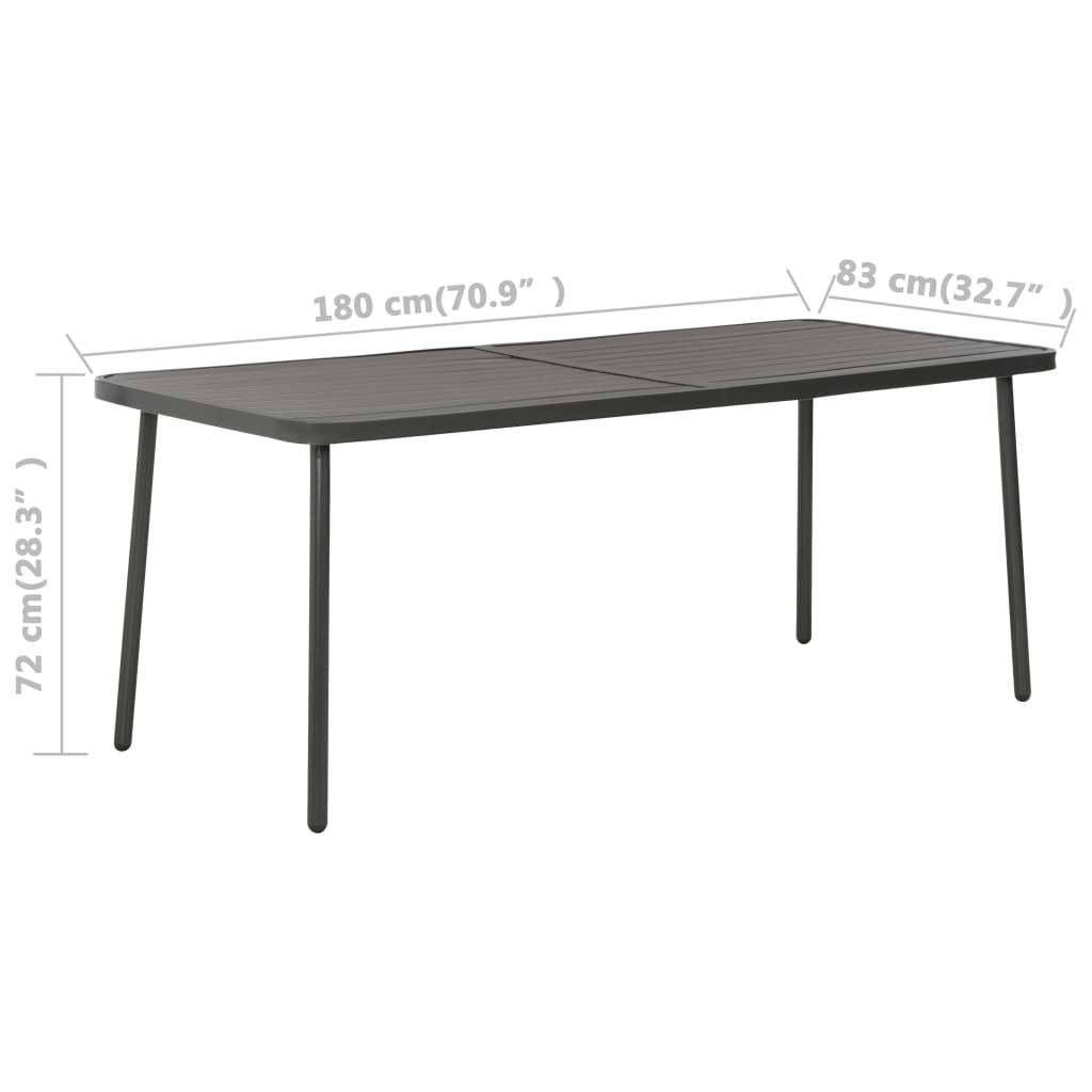 havebord 180 x 83 x 72 cm stål mørkegrå
