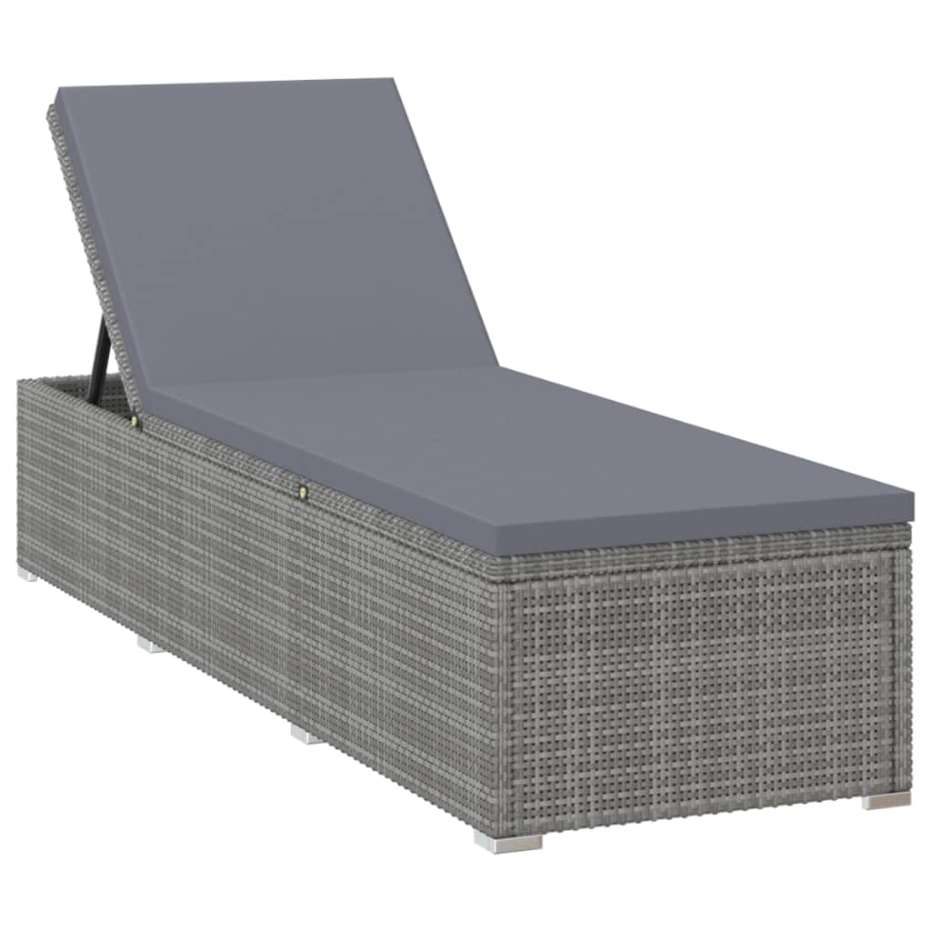 liggestol med hynde polyrattan grå