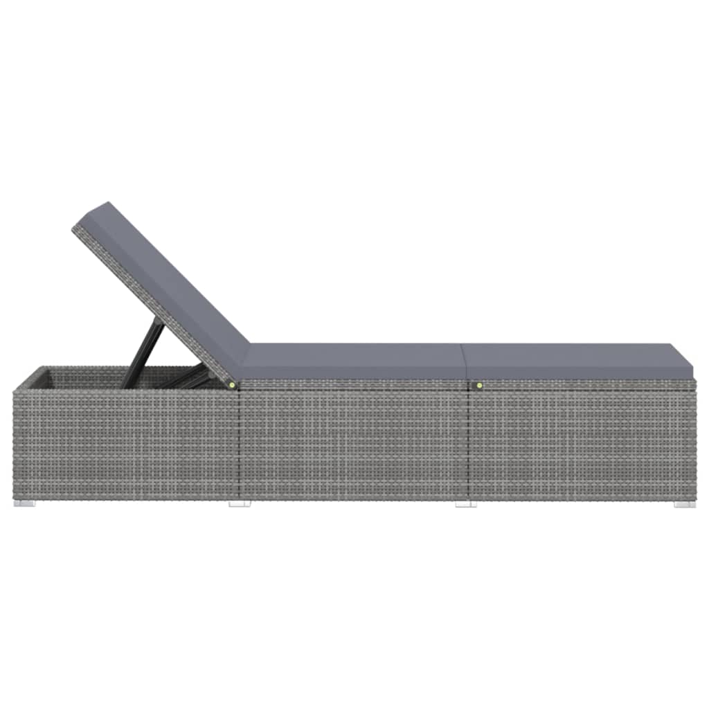 liggestol med hynde polyrattan grå