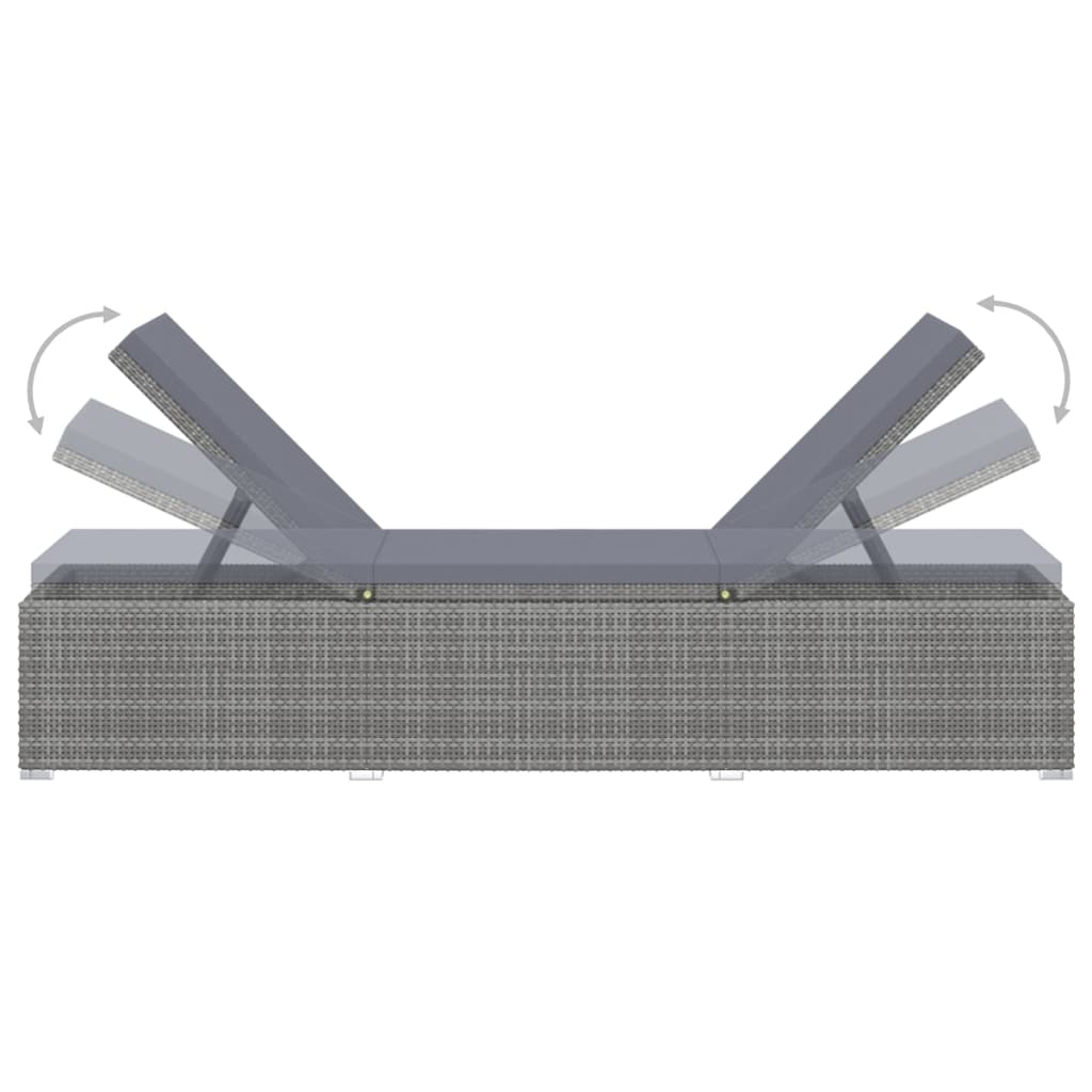 liggestol med hynde polyrattan grå