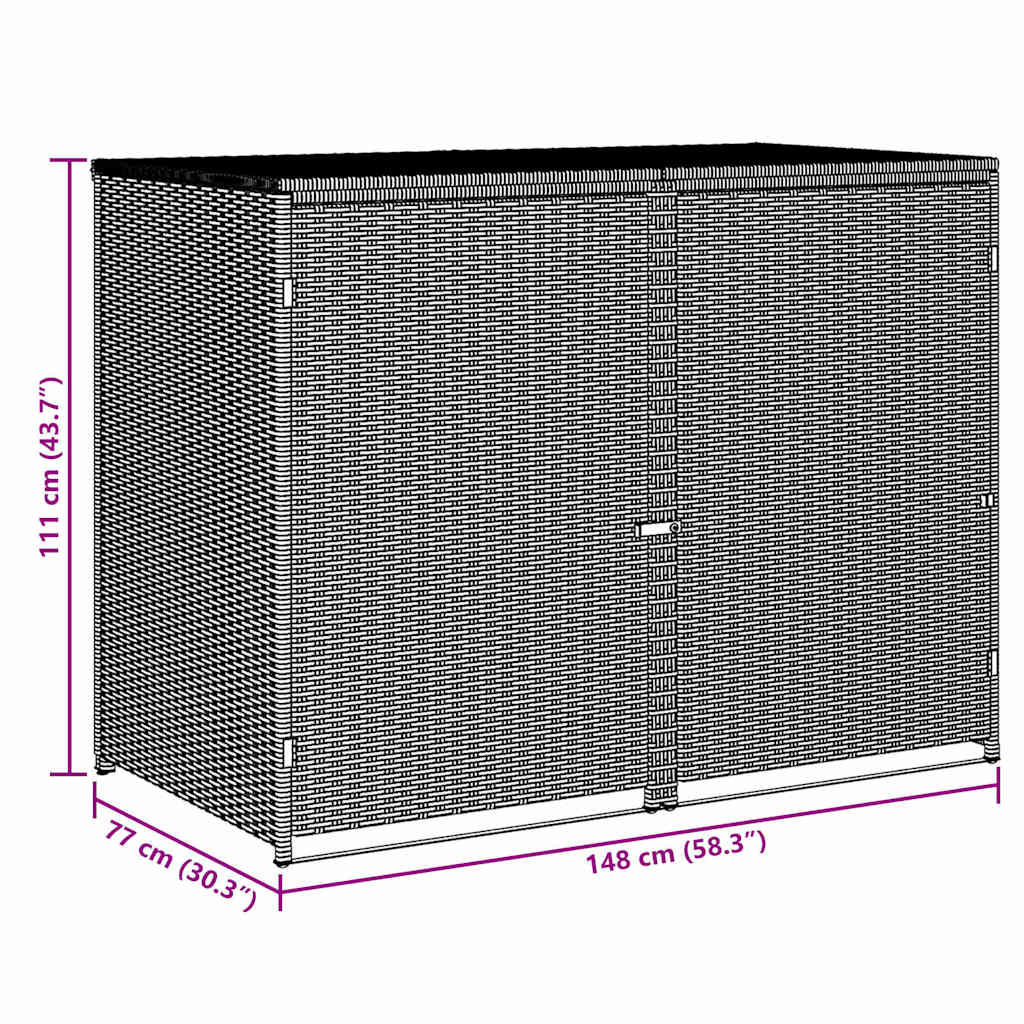 dobbelt skraldespandsskjuler 148x77x111 cm polyrattan grå