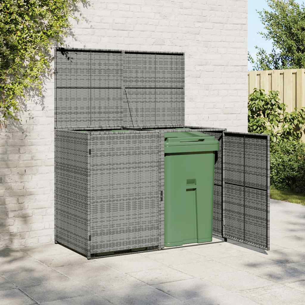 dobbelt skraldespandsskjuler 148x77x111 cm polyrattan grå
