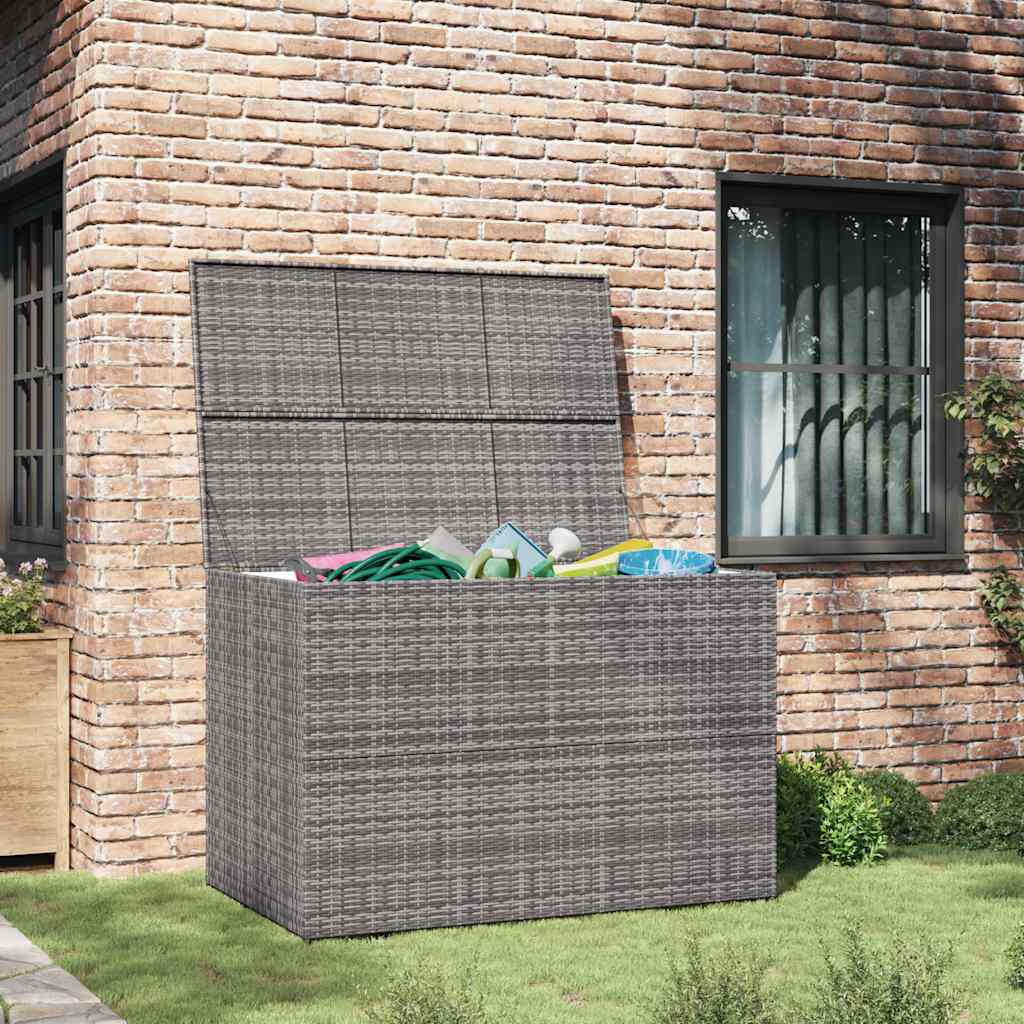 opbevaringskasse til haven 150x100x100 cm polyrattan grå