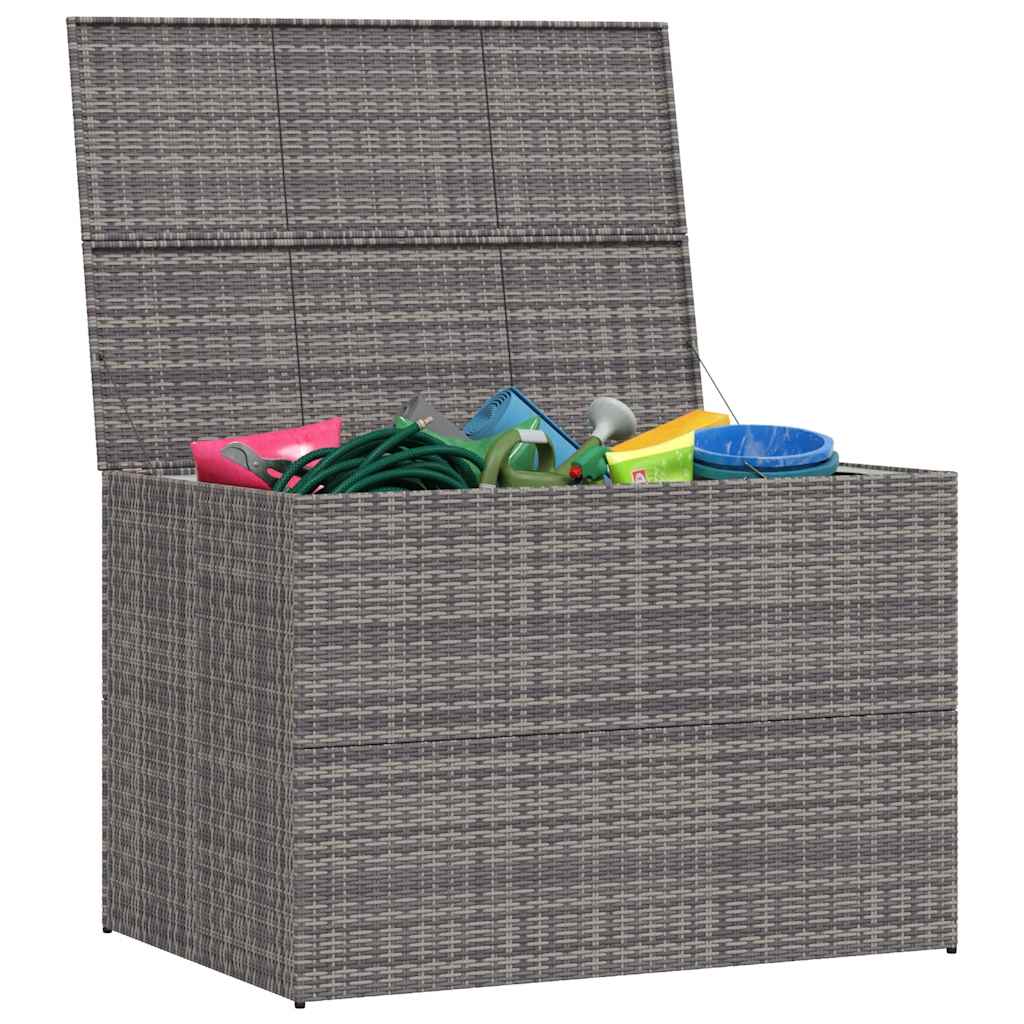 opbevaringskasse til haven 150x100x100 cm polyrattan grå