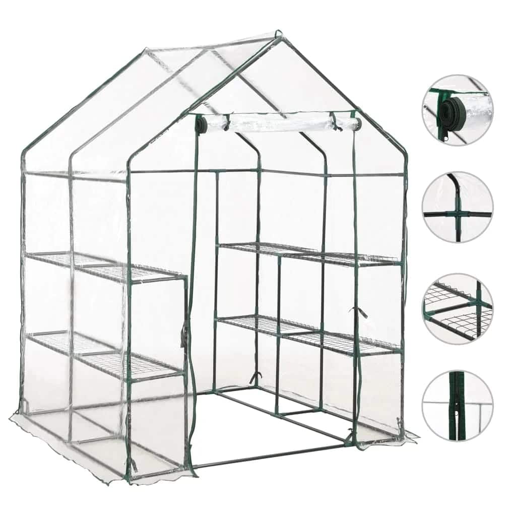 drivhus med 8 hylder 143 x 143 x 195 cm