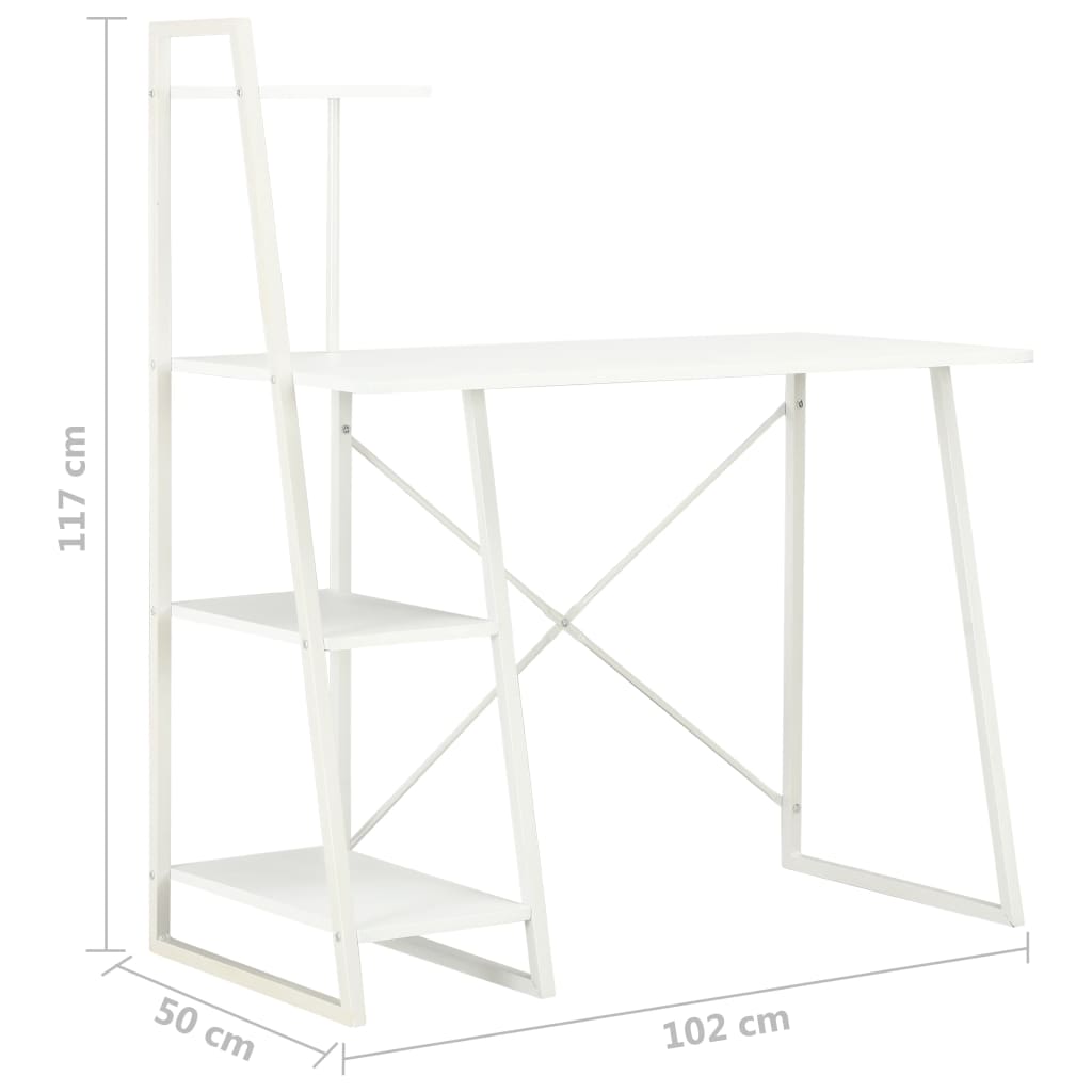 skrivebord med reol 102x50x117 cm hvid