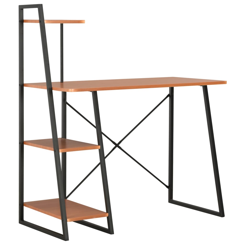 skrivebord med reol 102x50x117 cm sort og brun