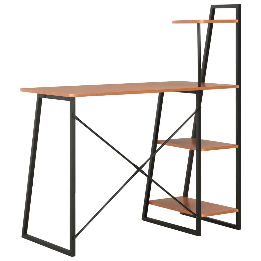 skrivebord med reol 102x50x117 cm sort og brun