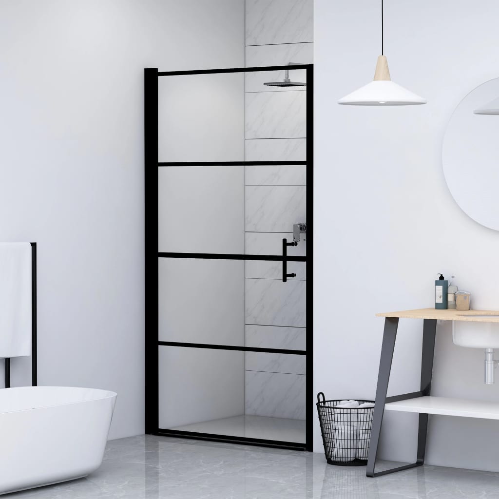 brusedør 81 x 195 cm hærdet glas sort
