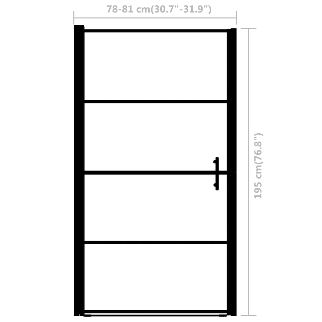 brusedør 81 x 195 cm hærdet glas sort