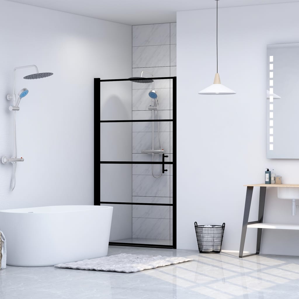 brusedør 81 x 195 cm hærdet glas sort