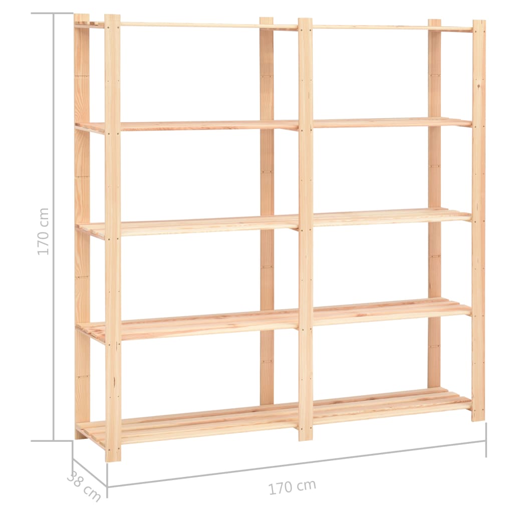 reol i 5 niveauer 170 x 38 x 170 cm massivt fyrretræ 500 kg