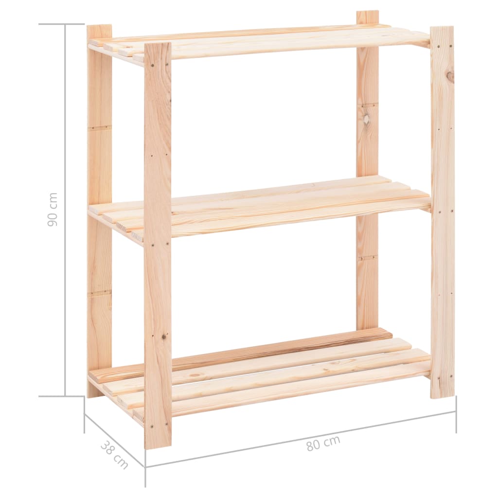 reol i 3 niveauer 80 x 38 x 90 cm massivt fyrretræ 150 kg