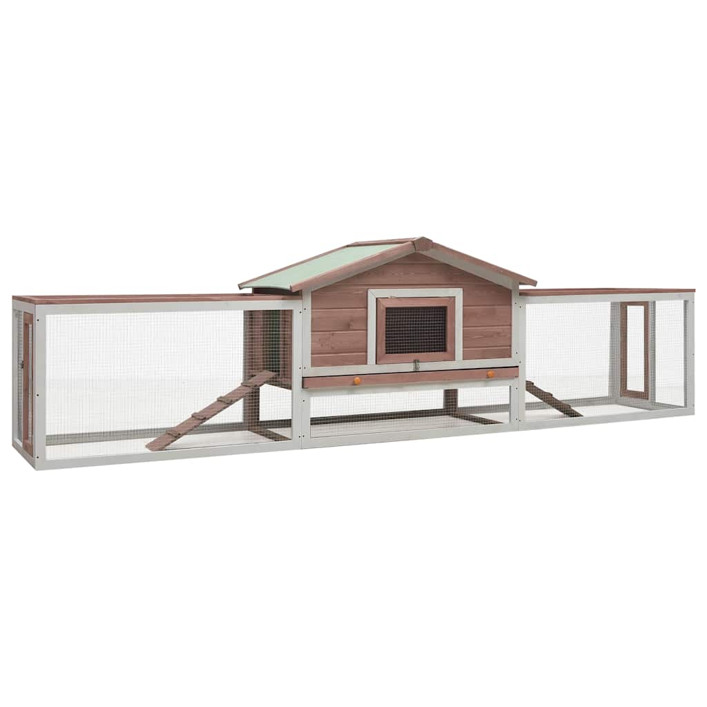 kaninbur 310x70x87 cm massivt fyrre- og grantræ mokkafarvet