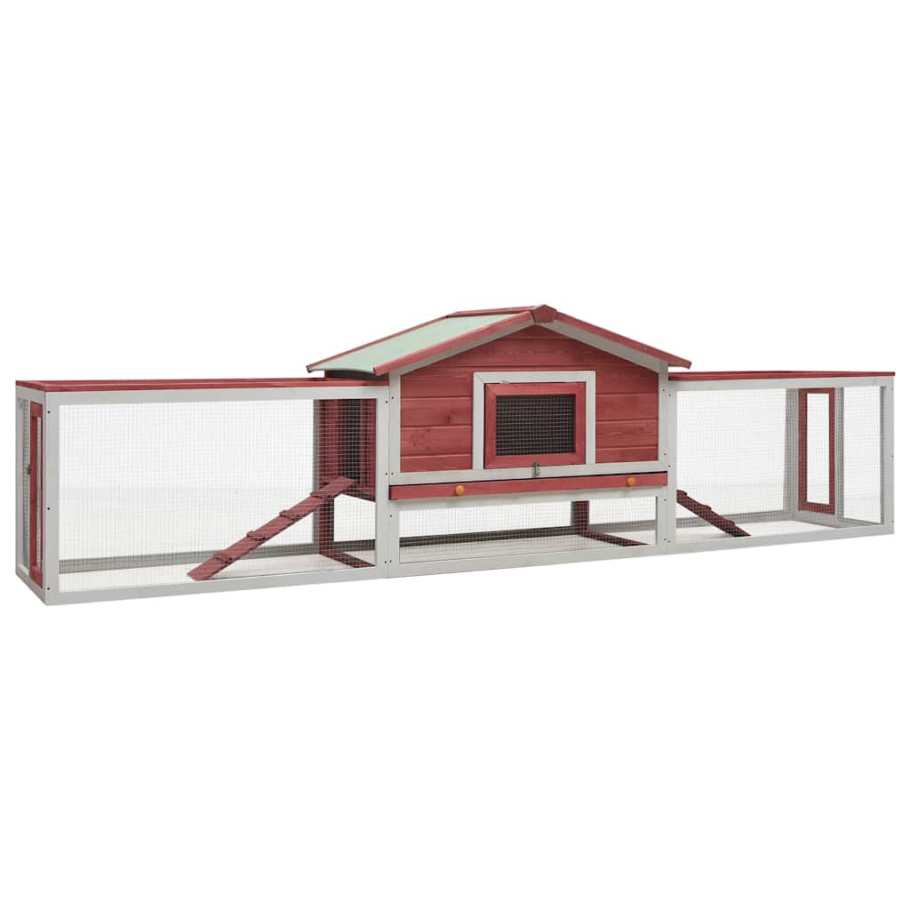 kaninbur 310x70x87 cm massivt fyrretræ og grantræ rød