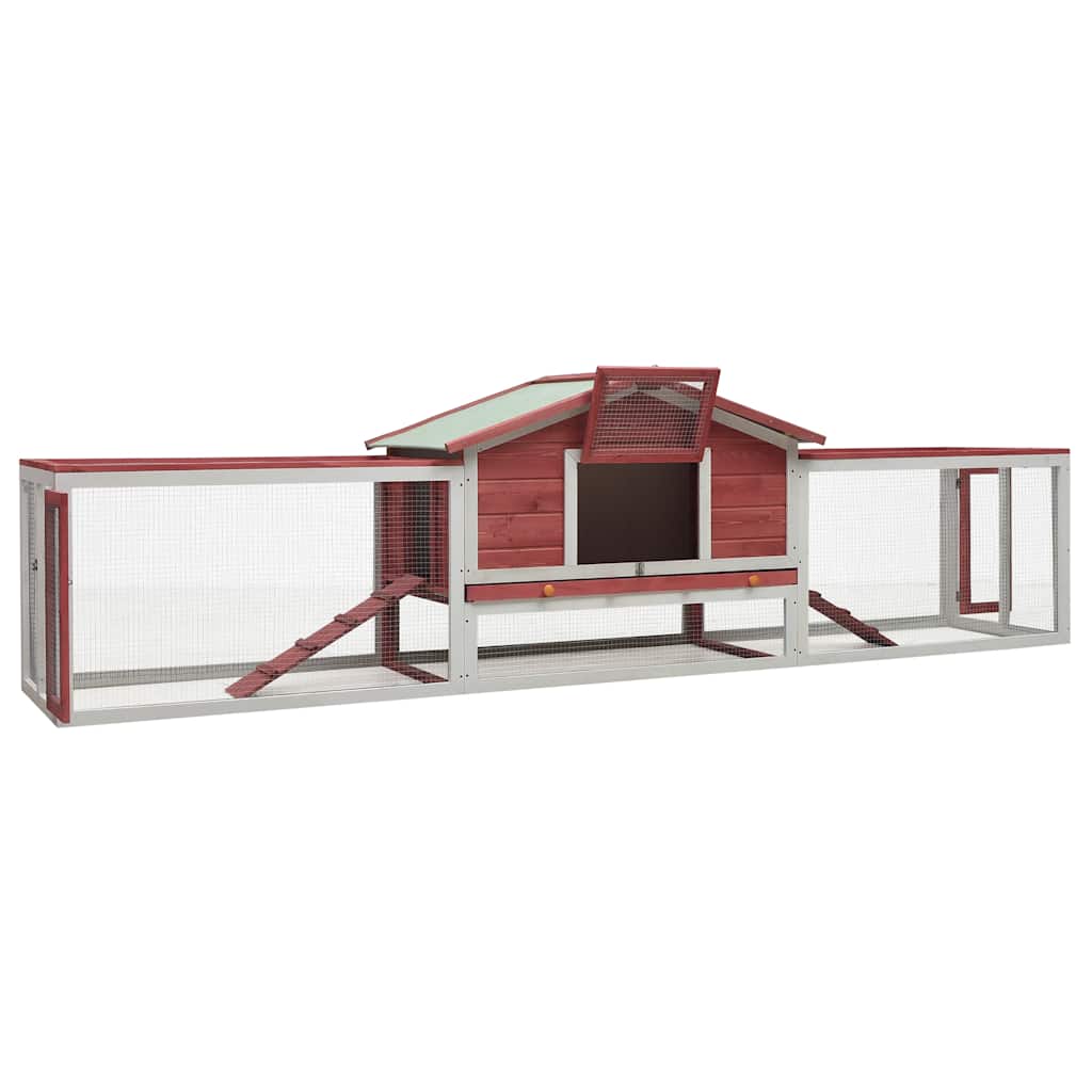 kaninbur 310x70x87 cm massivt fyrretræ og grantræ rød