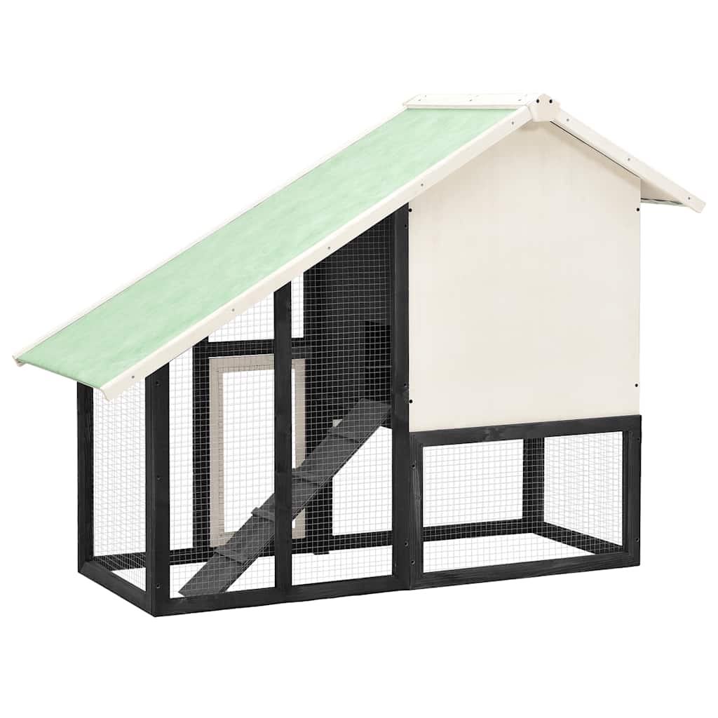 kaninbur 140x63x120 cm massivt fyrretræ grå og hvid