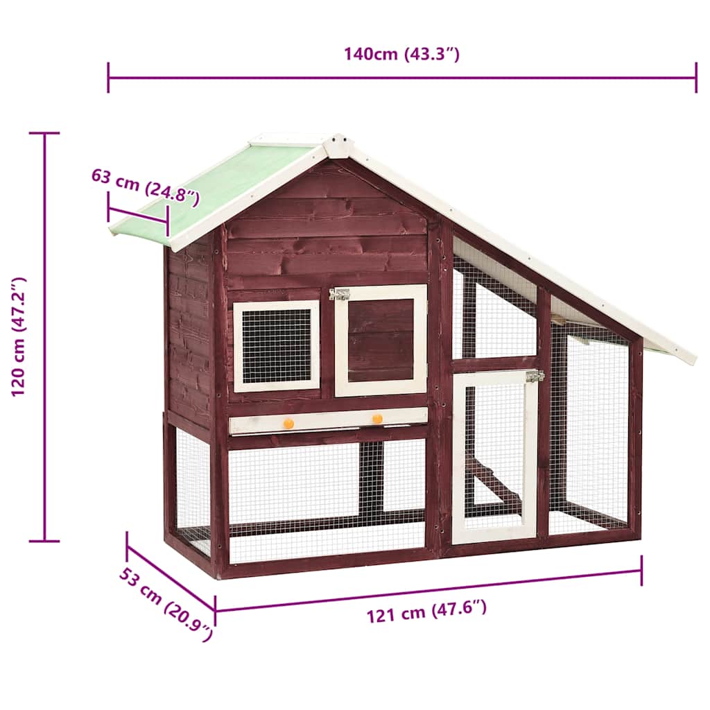 kaninbur 140x63x120 cm massivt fyrretræ mokka og hvid