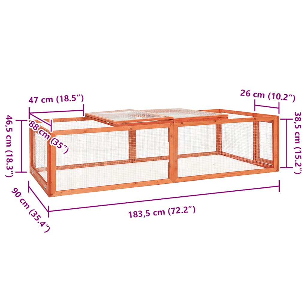 kaninbur 183x90x46,5 cm massivt fyrretræ