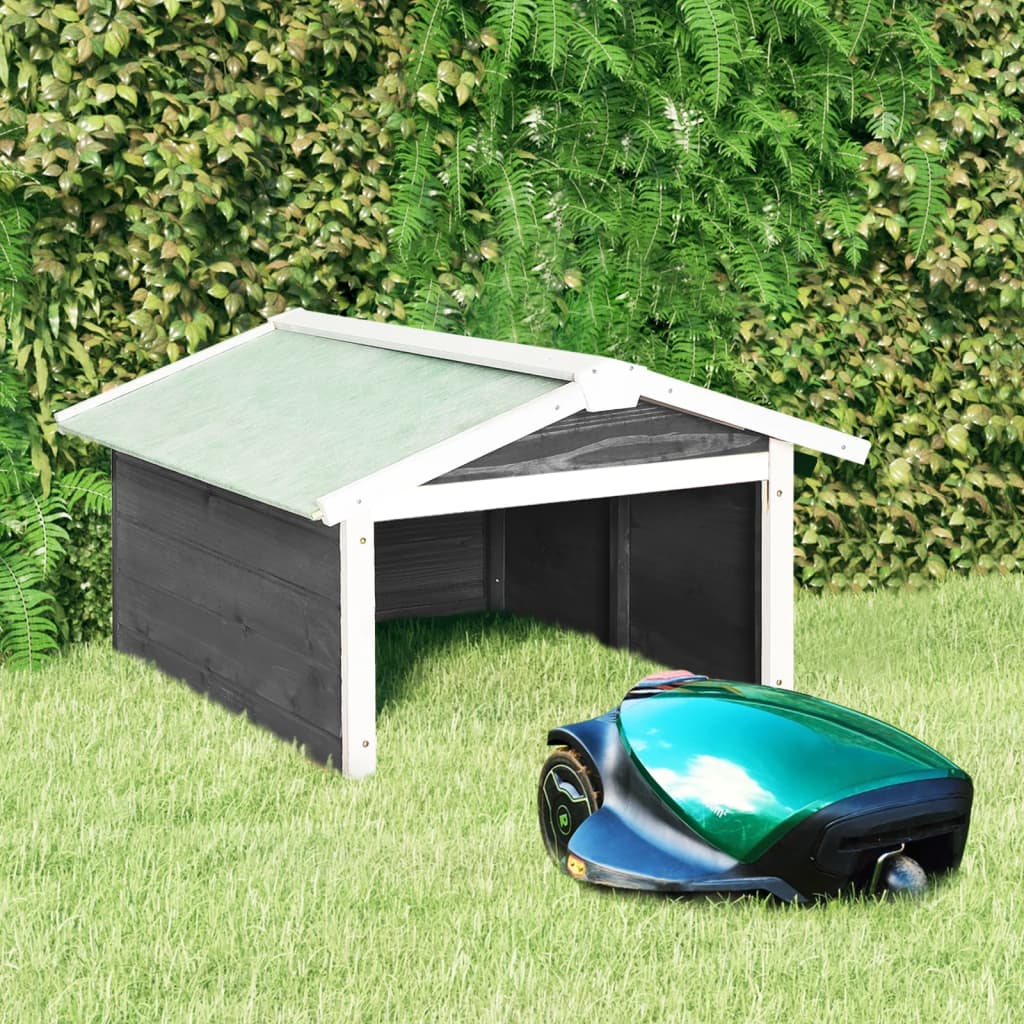 skur til robotplæneklipper 72x87x50 cm fyrretræ grå og hvid