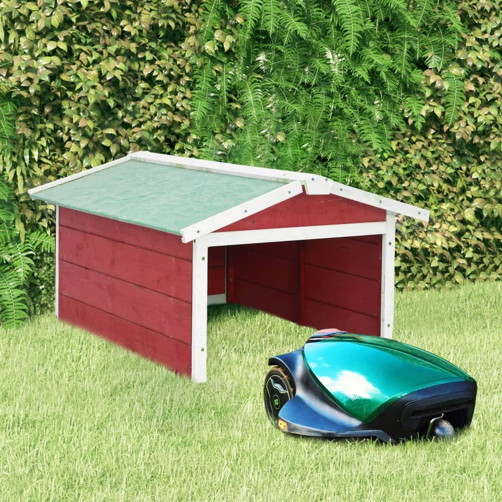 skur til robotplæneklipper 78x74x54 cm fyrretræ rød og hvid