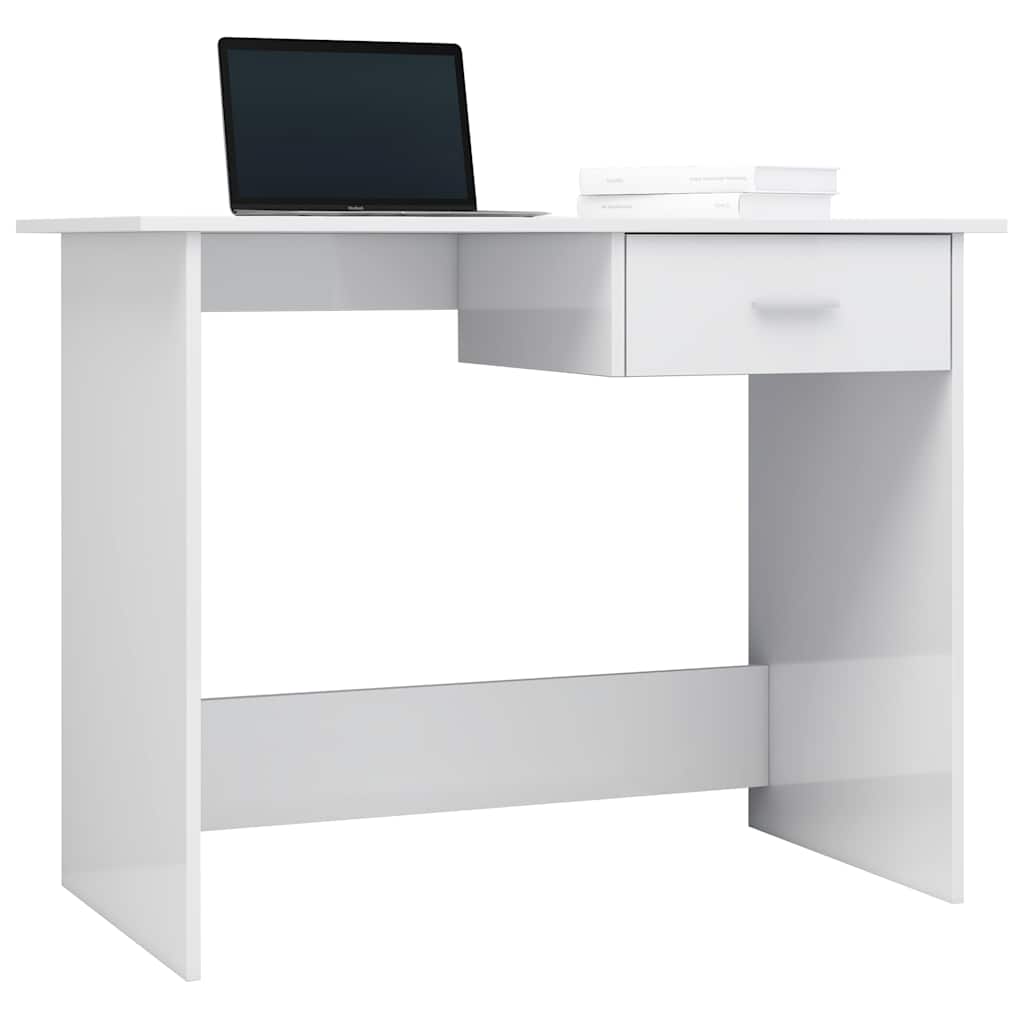 skrivebord 100x50x76 cm konstrueret træ hvid højglans