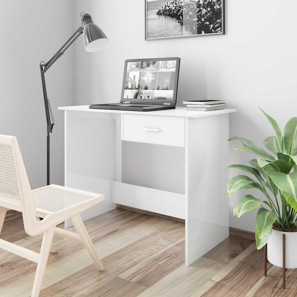 skrivebord 100x50x76 cm konstrueret træ hvid højglans