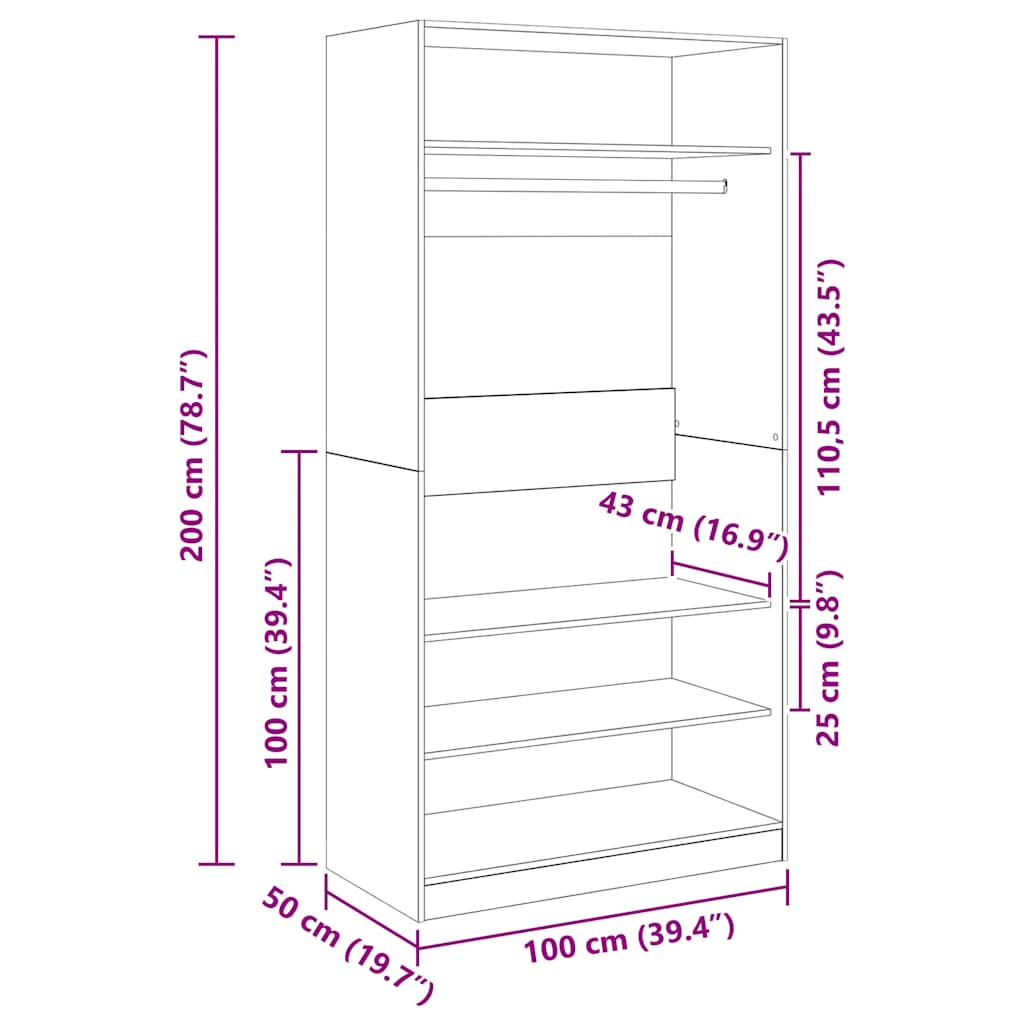 klædeskab 100x50x200 cm konstrueret træ sort