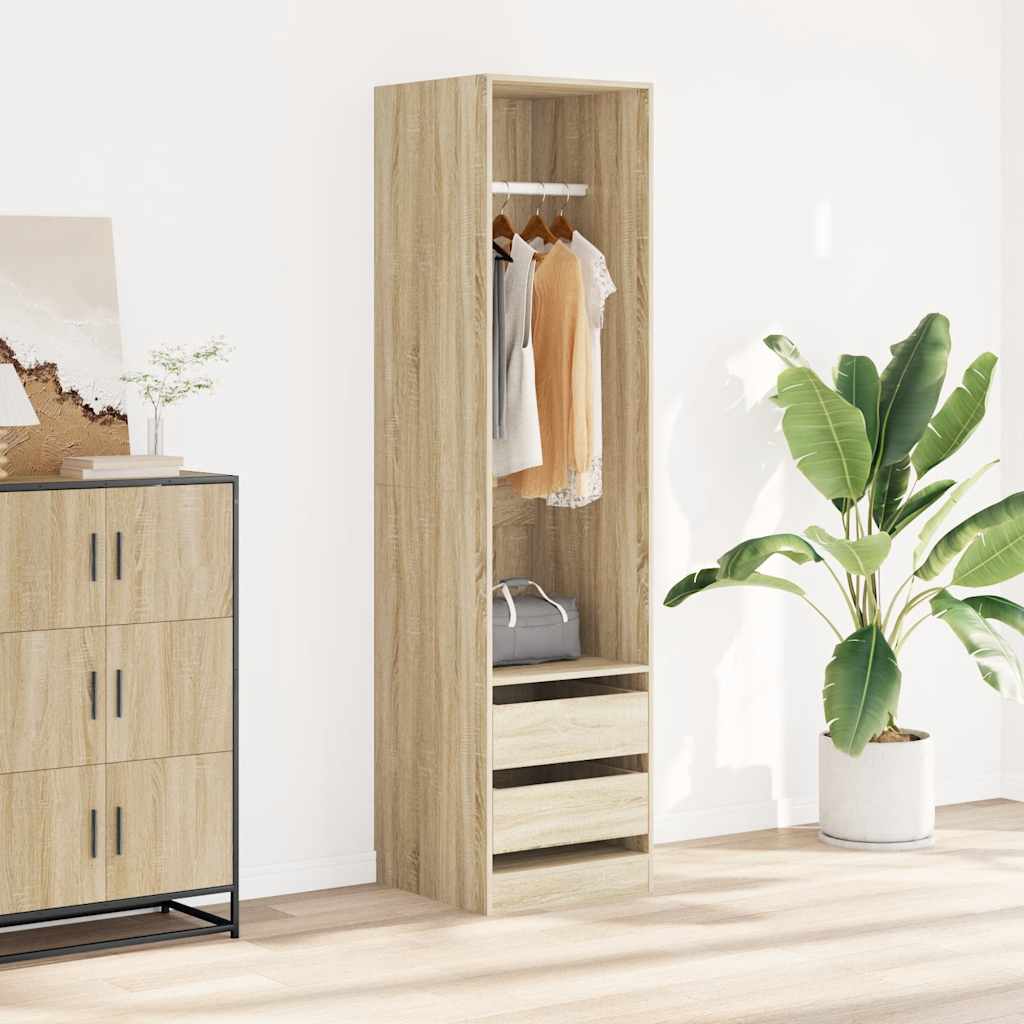 klædeskab med skuffer 50x50x200 cm konstrueret træ sonoma-eg