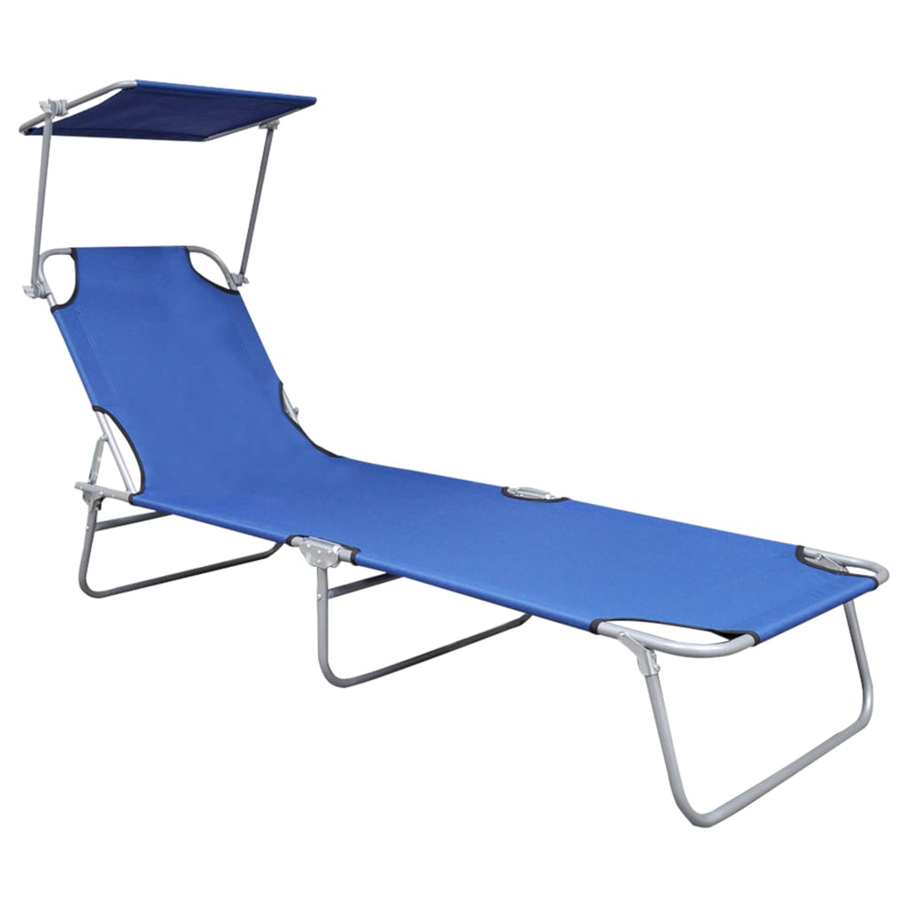 foldbar liggestol med baldakin aluminium blå
