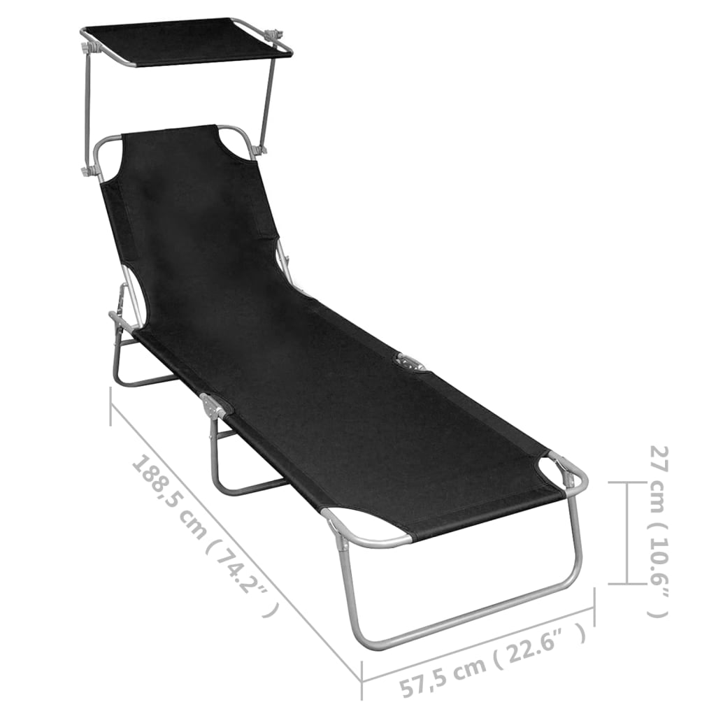 foldbar liggestol med baldakin aluminium sort